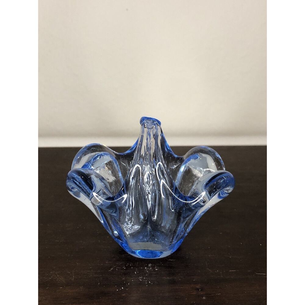 Vintage Murano Mini Basket Blue Glassware Crystal Art Glass Freeform 3" - Picture 6 of 9